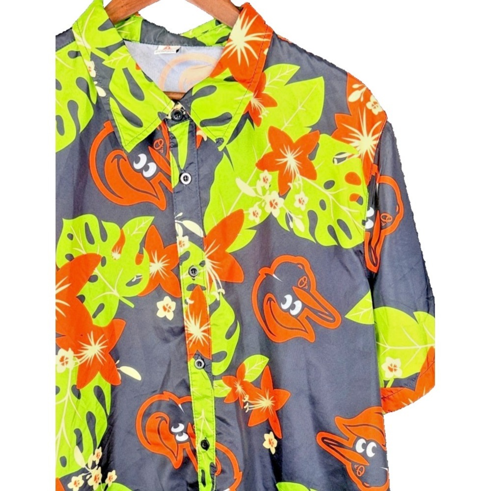 Baltimore Orioles MLB Hawaiian Button Up Shirt Adult‎ XL Tropical Floral Black